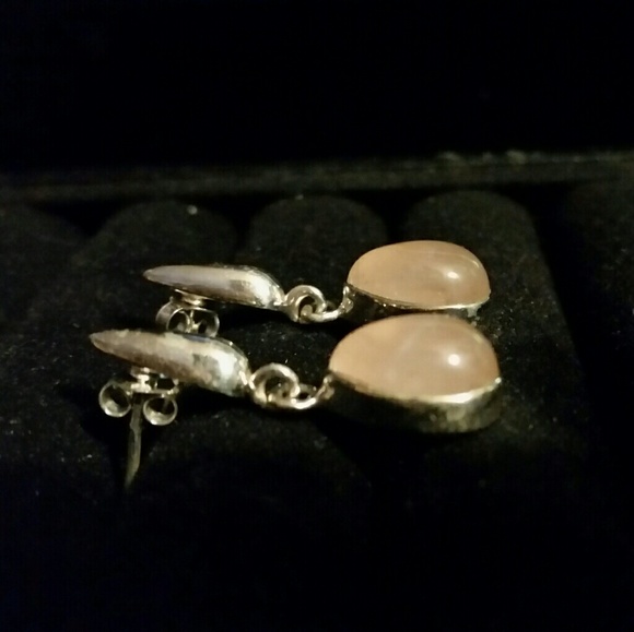 .925 Silver Rose Quartz Teardrop Earrings - Picture 2 of 8